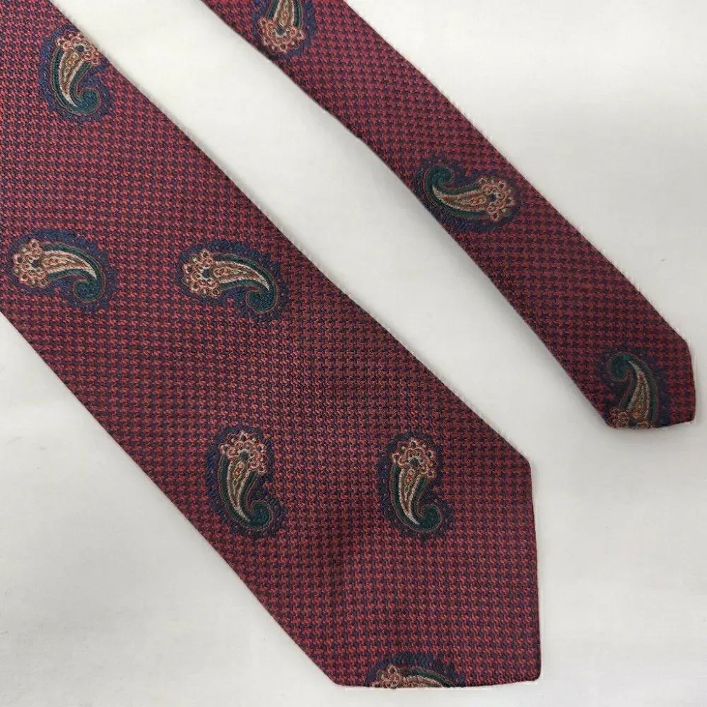 ROBERT TALBOTT NORDSTROM SILK TIE RED BLUE HOUNDSTOOTH PAISLEY PATTERN 3.5